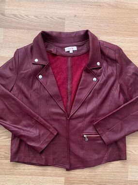 Genuine Burgundy Faux Leather Moto Jacket